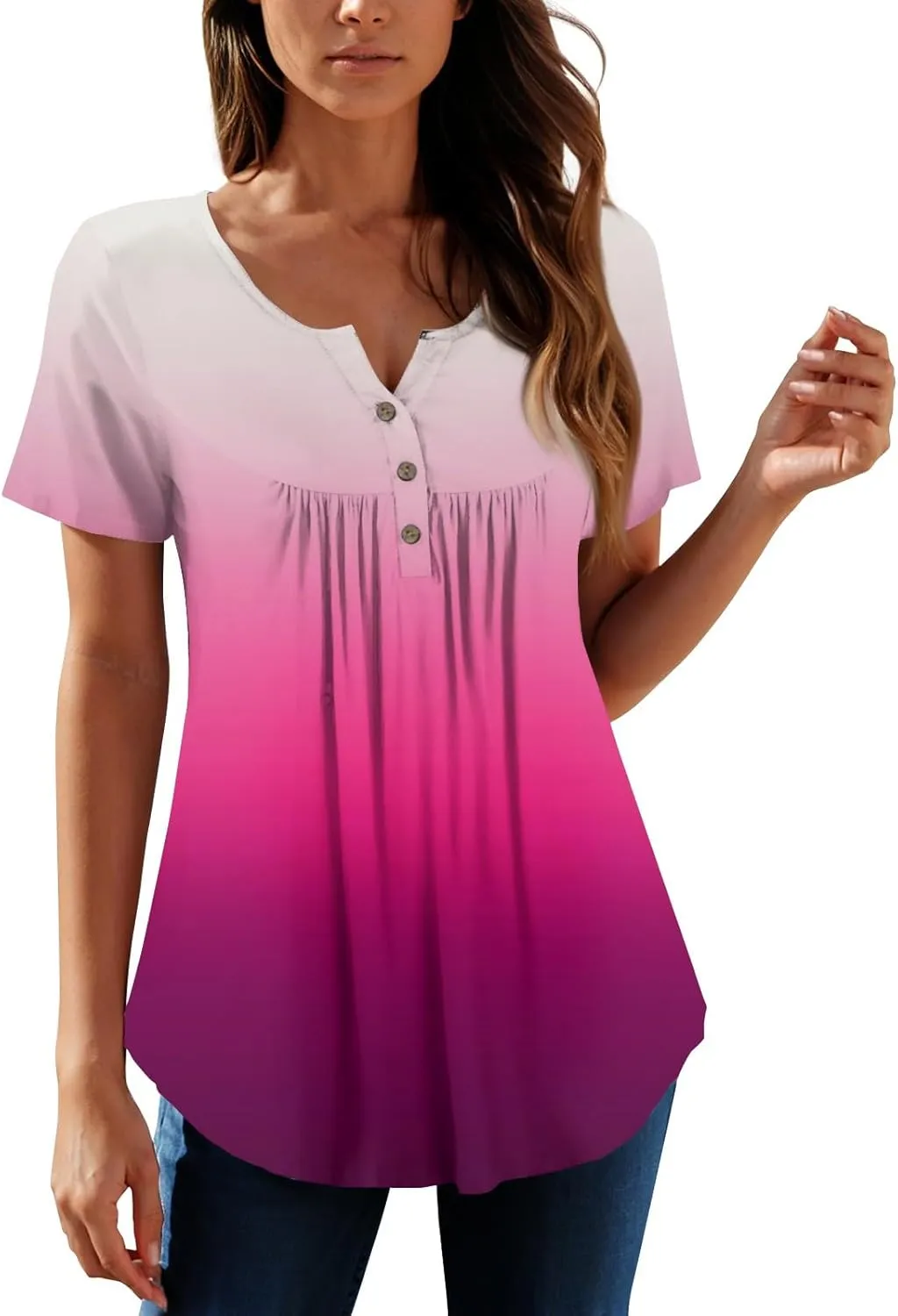 Womens Tops Short Sleeve V Neck T Shirts for Women Button Up Shirt Plus Size Blouse Basic Tees Spring Tops for Women 2025