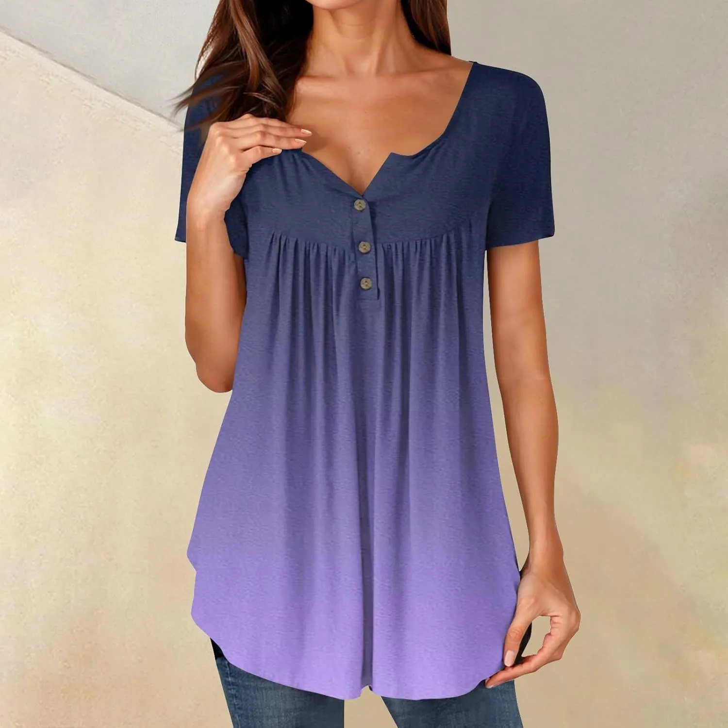 Womens Tops Short Sleeve V Neck T Shirts for Women Button Up Shirt Plus Size Blouse Basic Tees Spring Tops for Women 2025