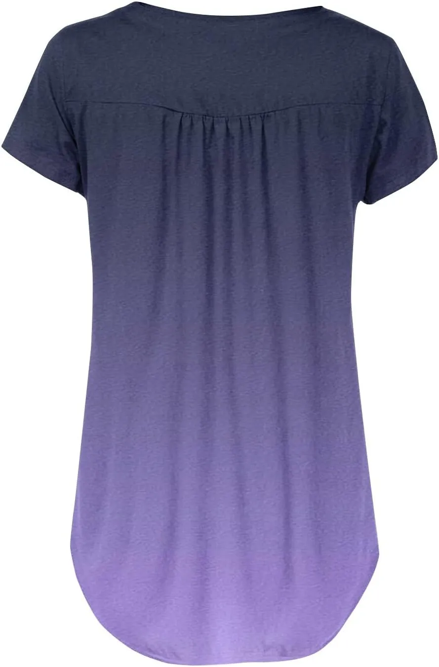 Womens Tops Short Sleeve V Neck T Shirts for Women Button Up Shirt Plus Size Blouse Basic Tees Spring Tops for Women 2025
