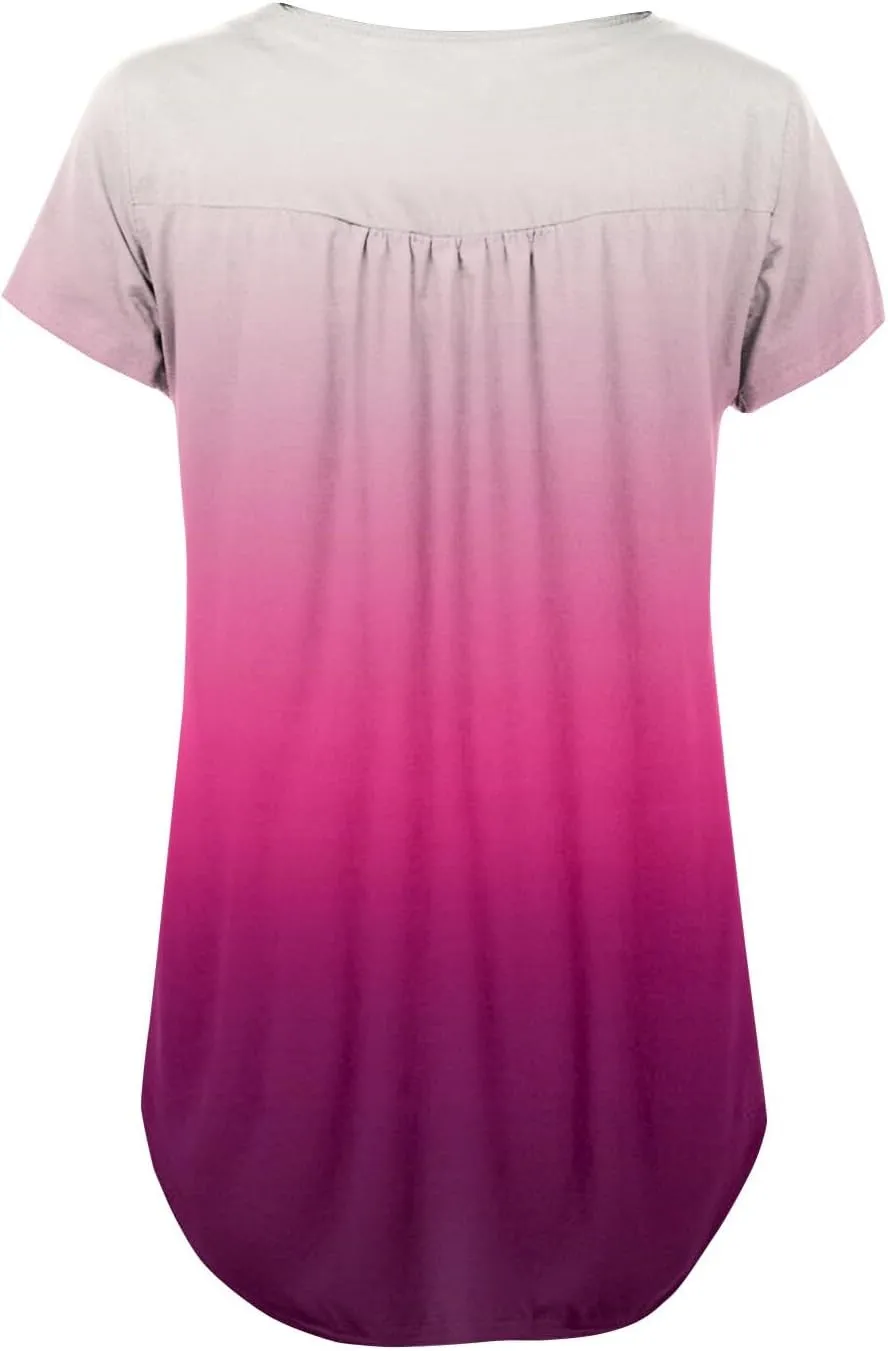 Womens Tops Short Sleeve V Neck T Shirts for Women Button Up Shirt Plus Size Blouse Basic Tees Spring Tops for Women 2025