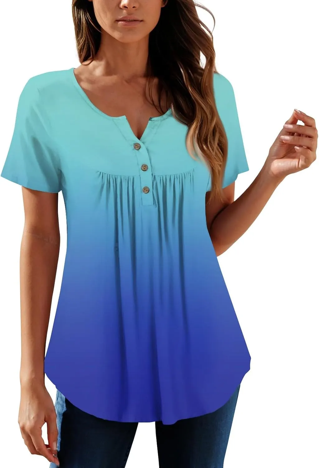 Womens Tops Short Sleeve V Neck T Shirts for Women Button Up Shirt Plus Size Blouse Basic Tees Spring Tops for Women 2025