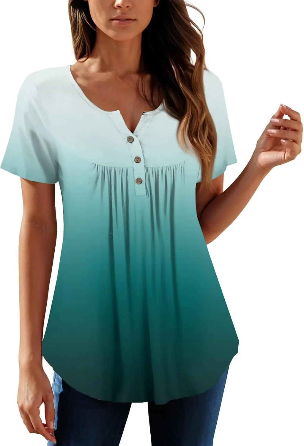 Womens Tops Short Sleeve V Neck T Shirts for Women Button Up Shirt Plus Size Blouse Basic Tees Spring Tops for Women 2025