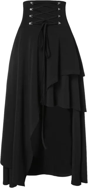 Women's Victorian Lolita Skirt Steampunk Vintage Style Skirt Gothic Clothing Lace Skirt Irregular Skirt Fringe Skirt