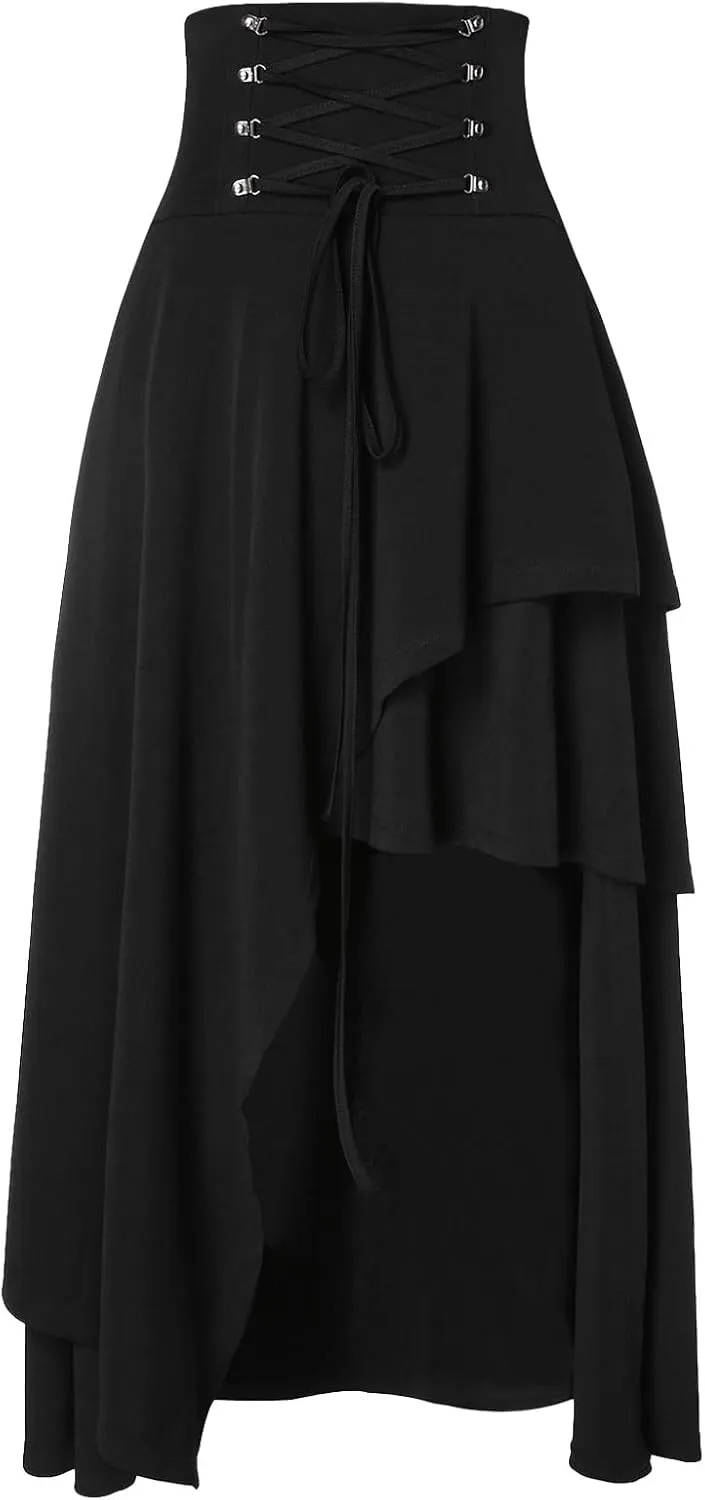 Women's Victorian Lolita Skirt Steampunk Vintage Style Skirt Gothic Clothing Lace Skirt Irregular Skirt Fringe Skirt