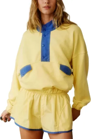 Womens Workout Lounge Sets 2 Piece Outfits Long Sleeve Elastic Waist Shorts with Pockets Slouchy