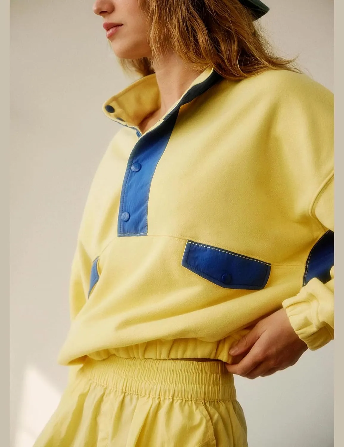 Womens Workout Lounge Sets 2 Piece Outfits Long Sleeve Elastic Waist Shorts with Pockets Slouchy