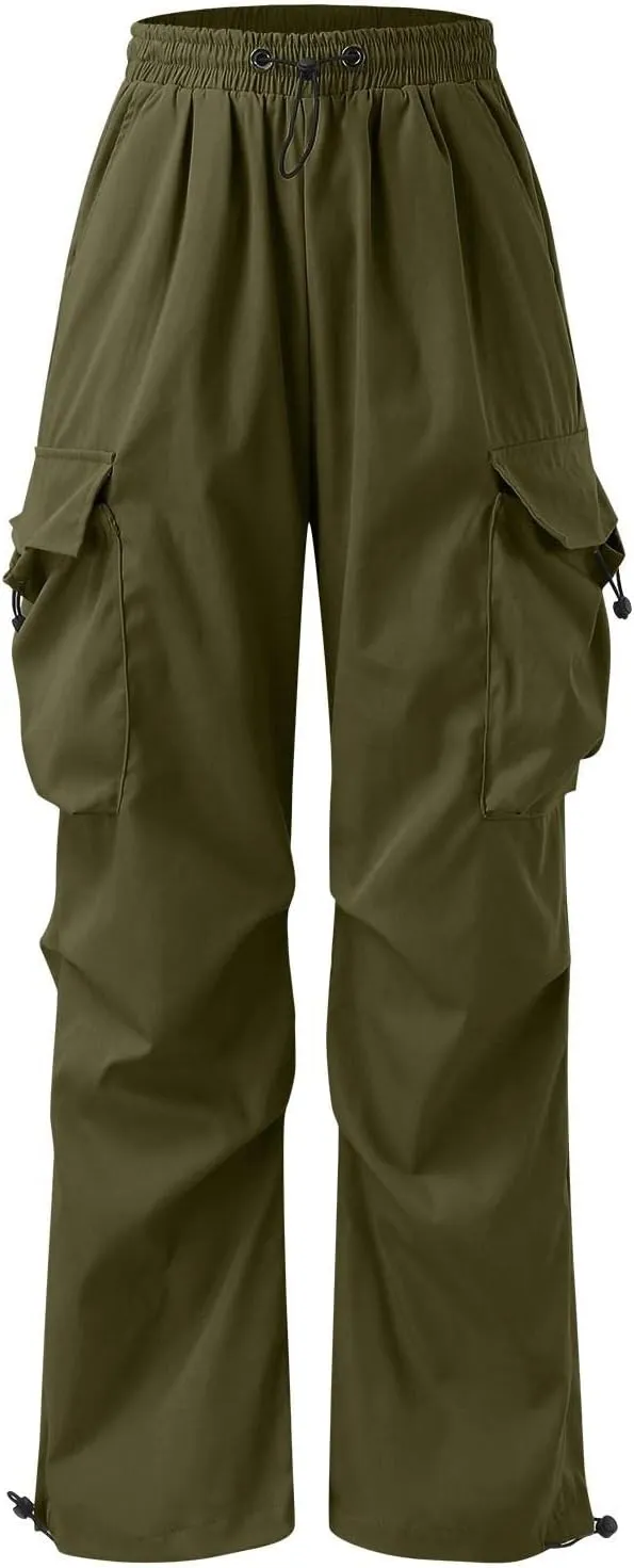 Women's Y2k Trousers Casual Loose Outdoor Cargo Pants Straight Leg Overalls Elastic High Waisted Baggy Jogger Workout Pants