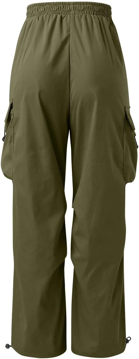 Women's Y2k Trousers Casual Loose Outdoor Cargo Pants Straight Leg Overalls Elastic High Waisted Baggy Jogger Workout Pants