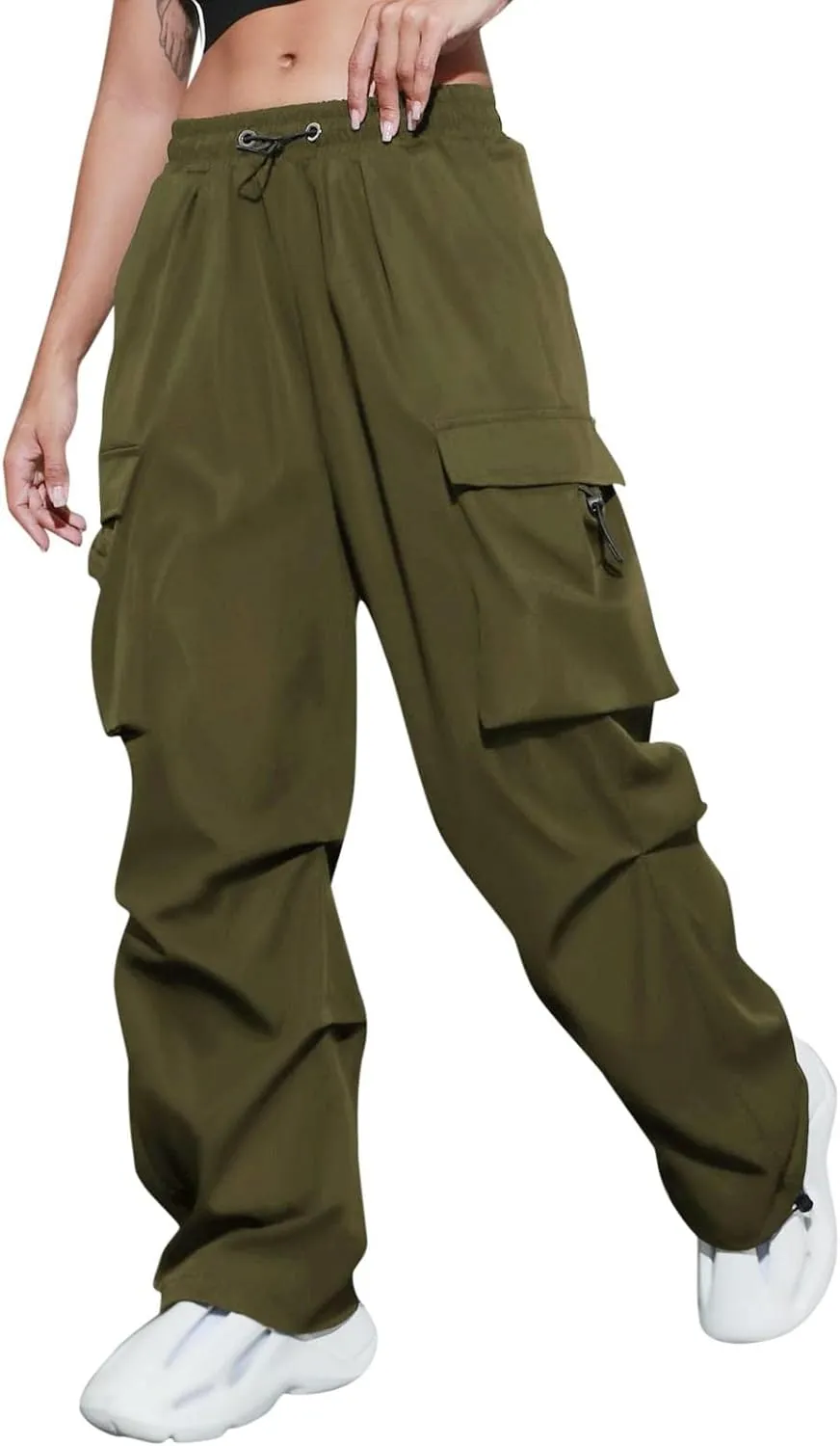 Women's Y2k Trousers Casual Loose Outdoor Cargo Pants Straight Leg Overalls Elastic High Waisted Baggy Jogger Workout Pants
