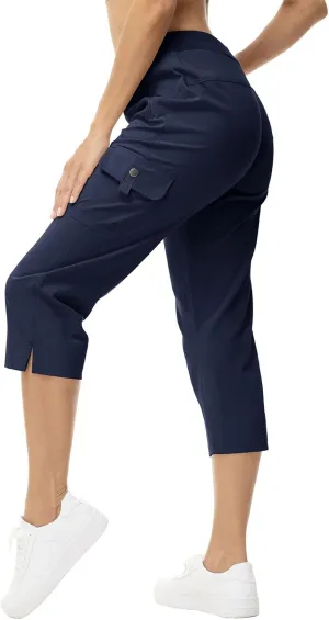 YSENTO Womens Cargo Capri Pants with Pockets Hiking Shorts Lightweight Quick Dry Athletic Joggers Navy 2X