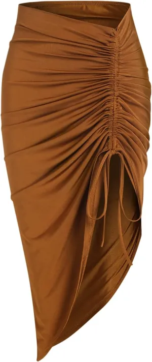 ZAFUL Women's Boho Skirt Asymmetrical Skirts Tied Floral Paisley Printed High Waist Ruched Skirts for Women