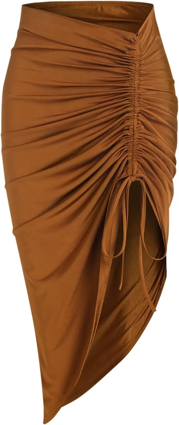 ZAFUL Women's Boho Skirt Asymmetrical Skirts Tied Floral Paisley Printed High Waist Ruched Skirts for Women